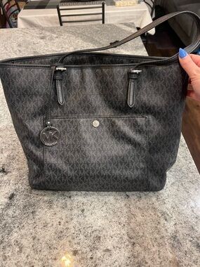 Michael Kors Black/Gray Signature Tote with MK Charm